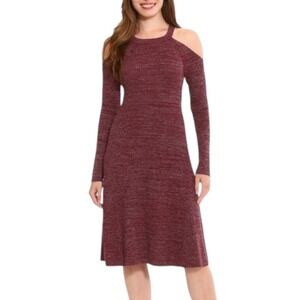 NWT LONDON TIMES Cold Shoulder Ribbed‎ Knit A-line Midi Dress, Large